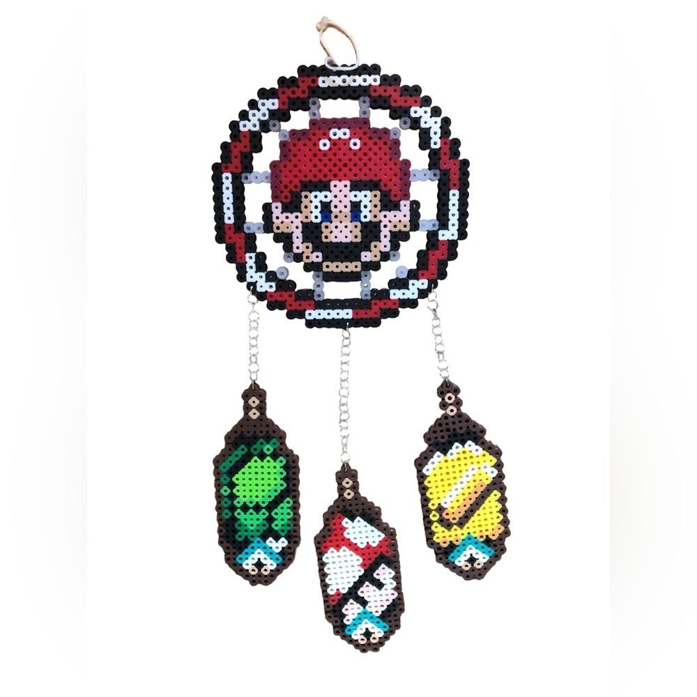 Mario Bros Perler bead art Dream Catcher wall decor Pixel 🍄 handmade Nintendo🌟